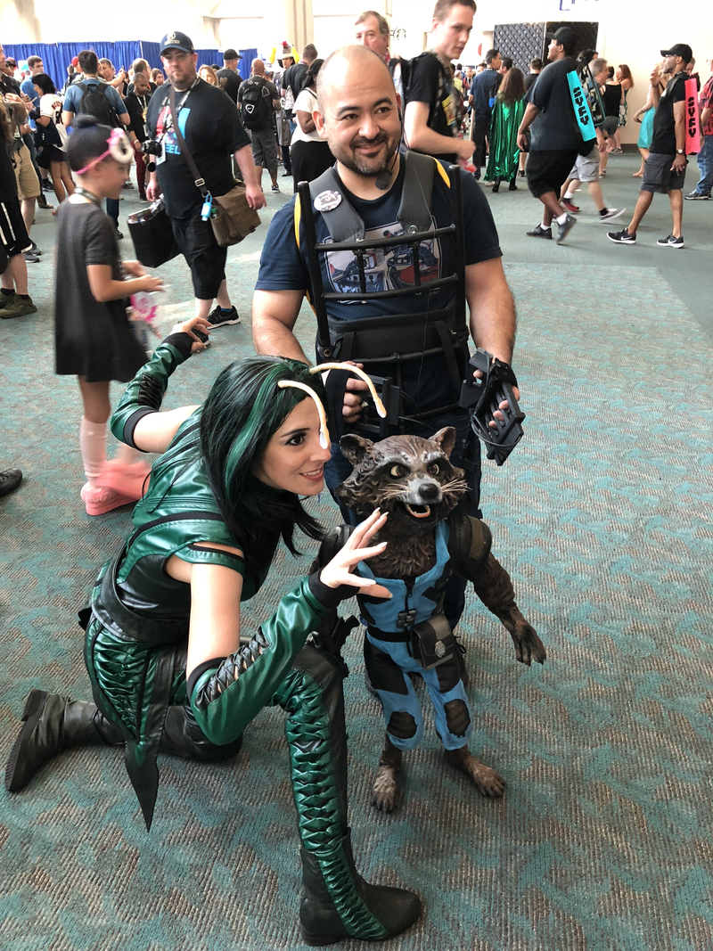 Mantis and her little friend—puppet Rocket Raccoon!